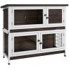 PawHut Rabbit Hutch, Outdoor 2-Tier Rabbit Cage, 46" Wooden Guinea Pig Cage with Double Removable Trays, Ramp, Asphalt Roof for 1-2 Rabbits, No Screws