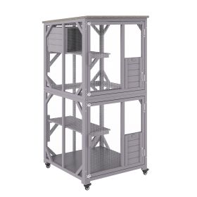 VEVOR Cat House Outdoor, 3-Tier Large Catio, Cat Enclosure with 360¬∞ Rotating Casters, 2 Platforms, A Resting Box and Large Front Door, 29.9 x 34 x 6