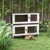 PawHut Rabbit Hutch, Outdoor 2-Tier Rabbit Cage, 46" Wooden Guinea Pig Cage with Double Removable Trays, Ramp, Asphalt Roof for 1-2 Rabbits, No Screws