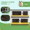 PawHut Rabbit Hutch, Outdoor 2-Tier Rabbit Cage, 46" Wooden Guinea Pig Cage with Double Removable Trays, Ramp, Asphalt Roof for 1-2 Rabbits, No Screws