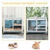 PawHut Indoor Rabbit Hutch with Wheels, Desk and Side Table Sized, Wood Rabbit Cage, Waterproof Small Rabbit Cage, Light Blue