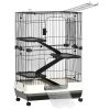 PawHut 4-Level Small Animal Cage Rabbit Hutch with Wheels, Removable Tray, Platform and Ramp for Bunny, Chinchillas, Ferret, Black