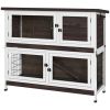 PawHut Rabbit Hutch, Outdoor 2-Tier Rabbit Cage, 46" Wooden Guinea Pig Cage with Double Removable Trays, Ramp, Asphalt Roof for 1-2 Rabbits, No Screws